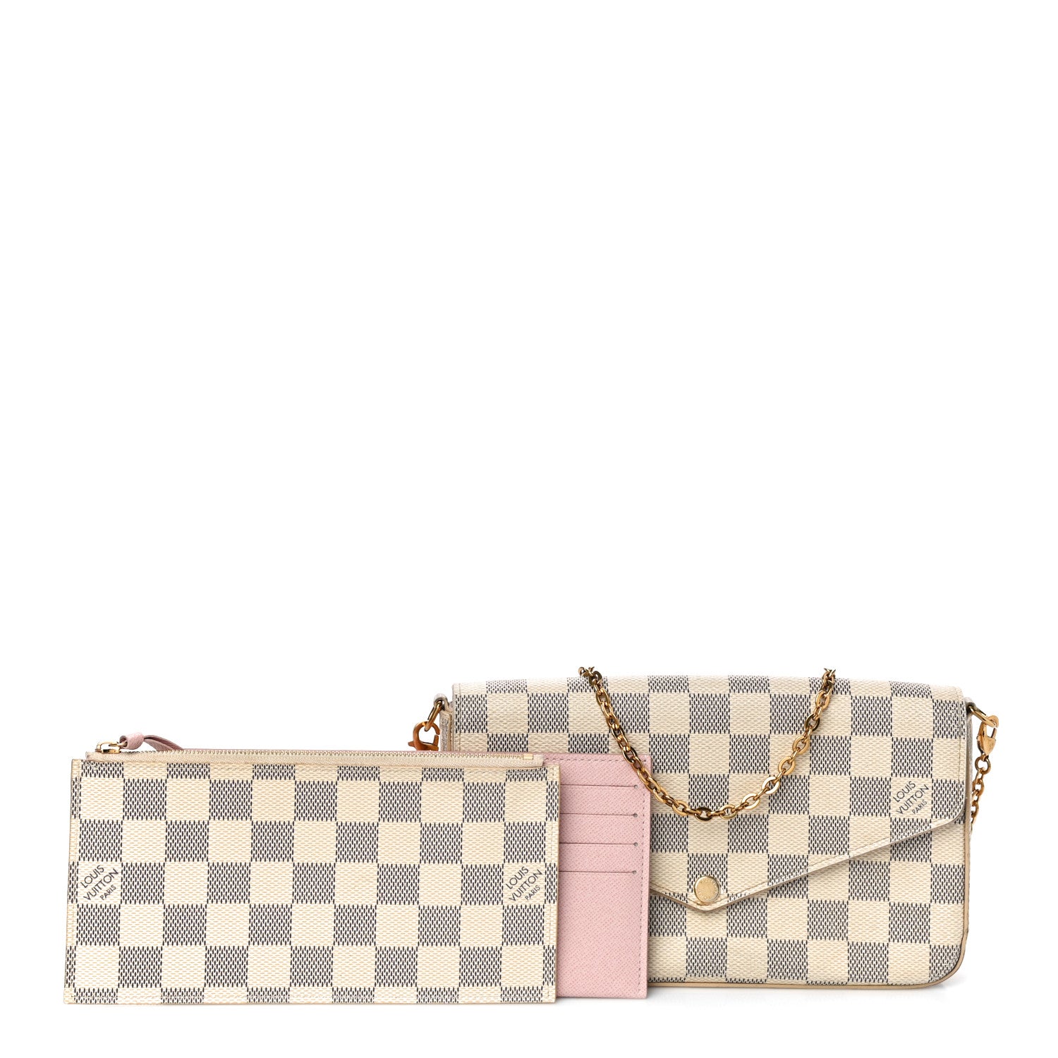 Louis Vuitton Damier Azur Pochette Felicie Chain Wallet Rose Ballerine 1 of 13