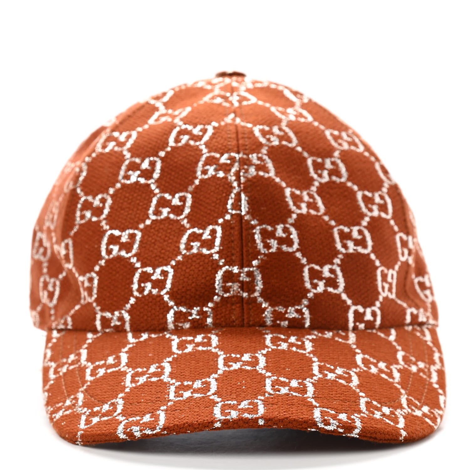Gucci Canvas Lame GG Monogram Rush Baseball Hat M Burnt Orange Silver 3 of 9