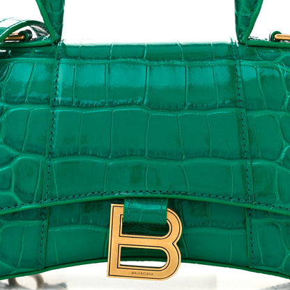 Balenciaga Shiny Calfskin Crocodile Embossed Hourglass Top Handle Bag XS Jade 9 of 11