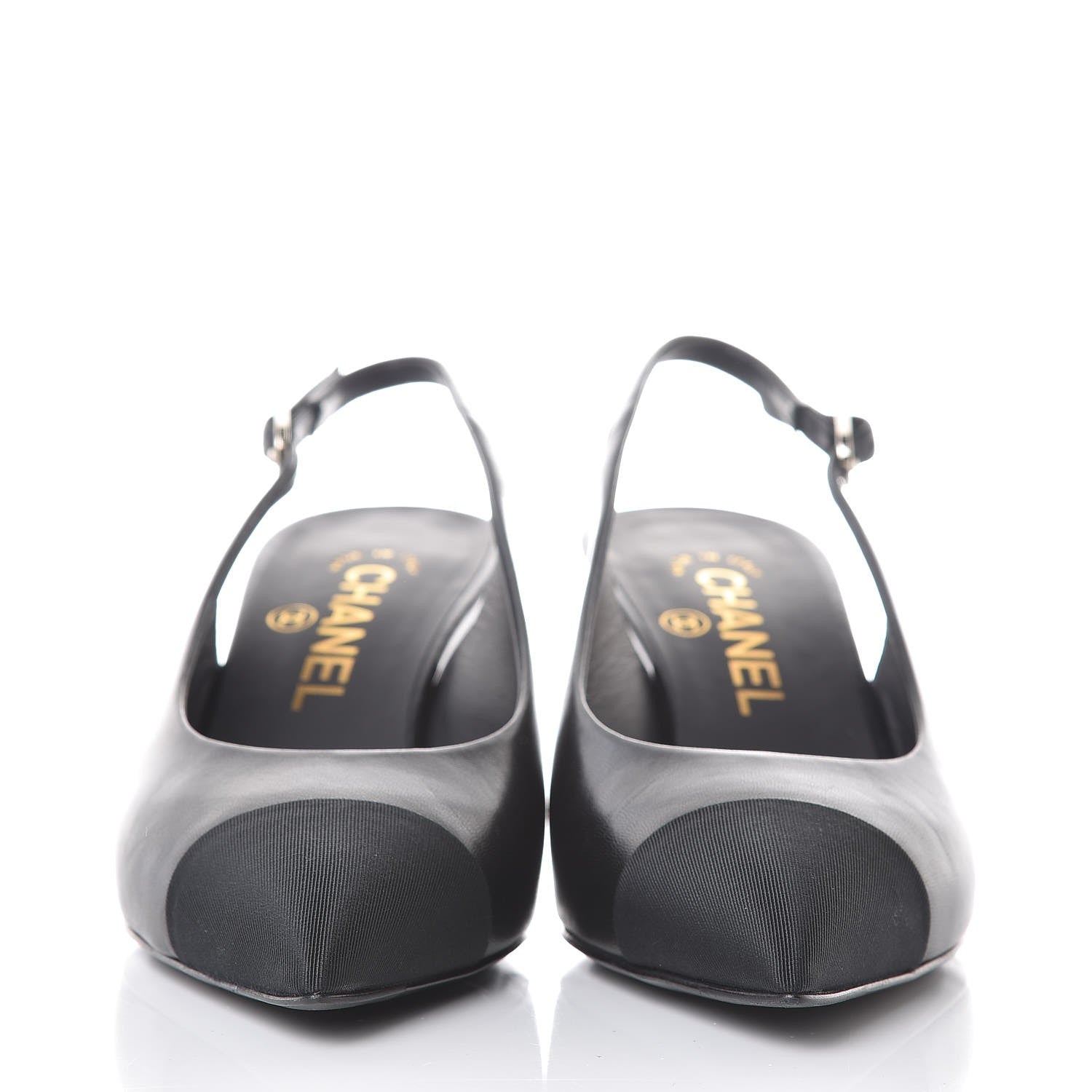 Chanel Goatskin Grosgrain Cap Toe CC Slingback Sandals 36.5 Black 2 of 9