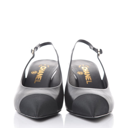 Chanel Goatskin Grosgrain Cap Toe CC Slingback Sandals 36.5 Black 2 of 9