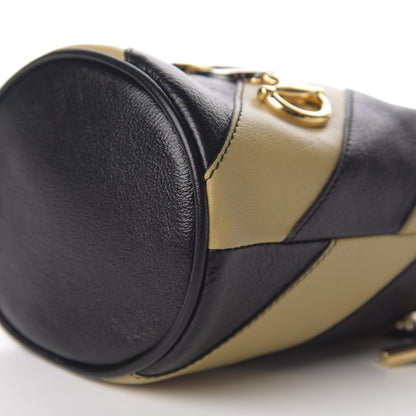 Gucci Calfskin Diagonal Striped Mini Zumi Bucket Bag Black Beige 7 of 9