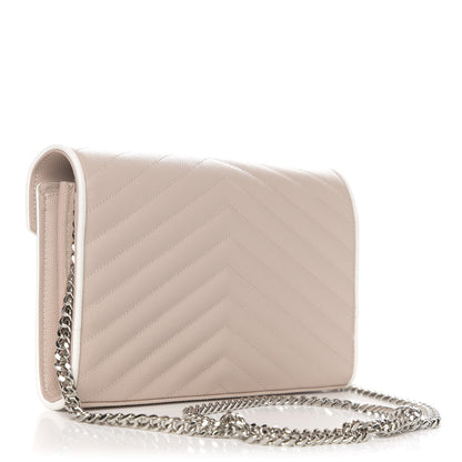 Saint Laurent Grain De Poudre Matelasse Chevron Monogram Chain Wallet Pink and White 3 of 10
