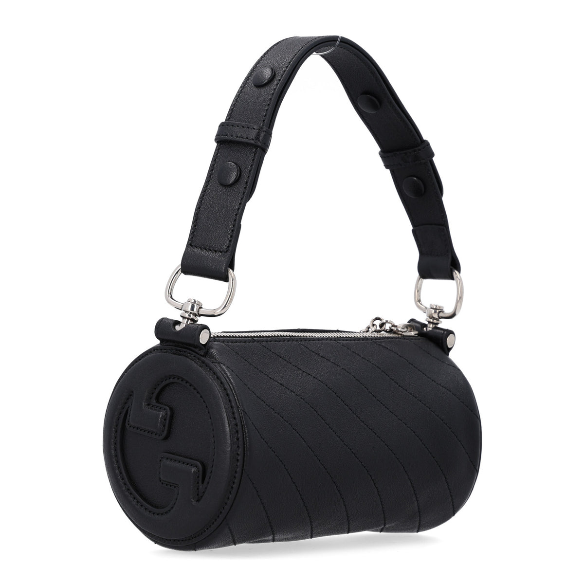 Gucci Sakai Be Green Calfskin Diagonal Stitched Mini Blondie Barrel Shoulder Bag Black 3 of 10
