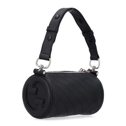 Gucci Sakai Be Green Calfskin Diagonal Stitched Mini Blondie Barrel Shoulder Bag Black 3 of 10