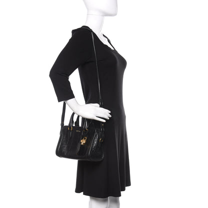 Alexander McQueen Calfskin Crocodile Embossed Mini Skull Padlock Zip Around Tote Black 3 of 17