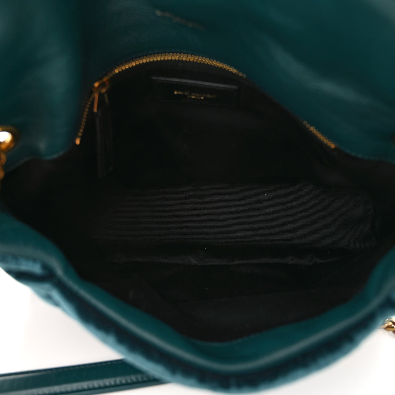 Saint Laurent Crushed Velvet Quilted Small Loulou Puffer Monogram Chain Satchel Emerald 5 of 9