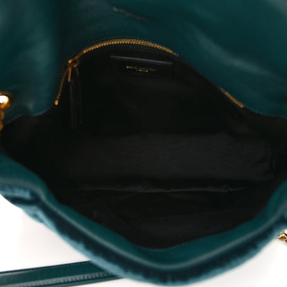 Saint Laurent Crushed Velvet Quilted Small Loulou Puffer Monogram Chain Satchel Emerald 5 of 9