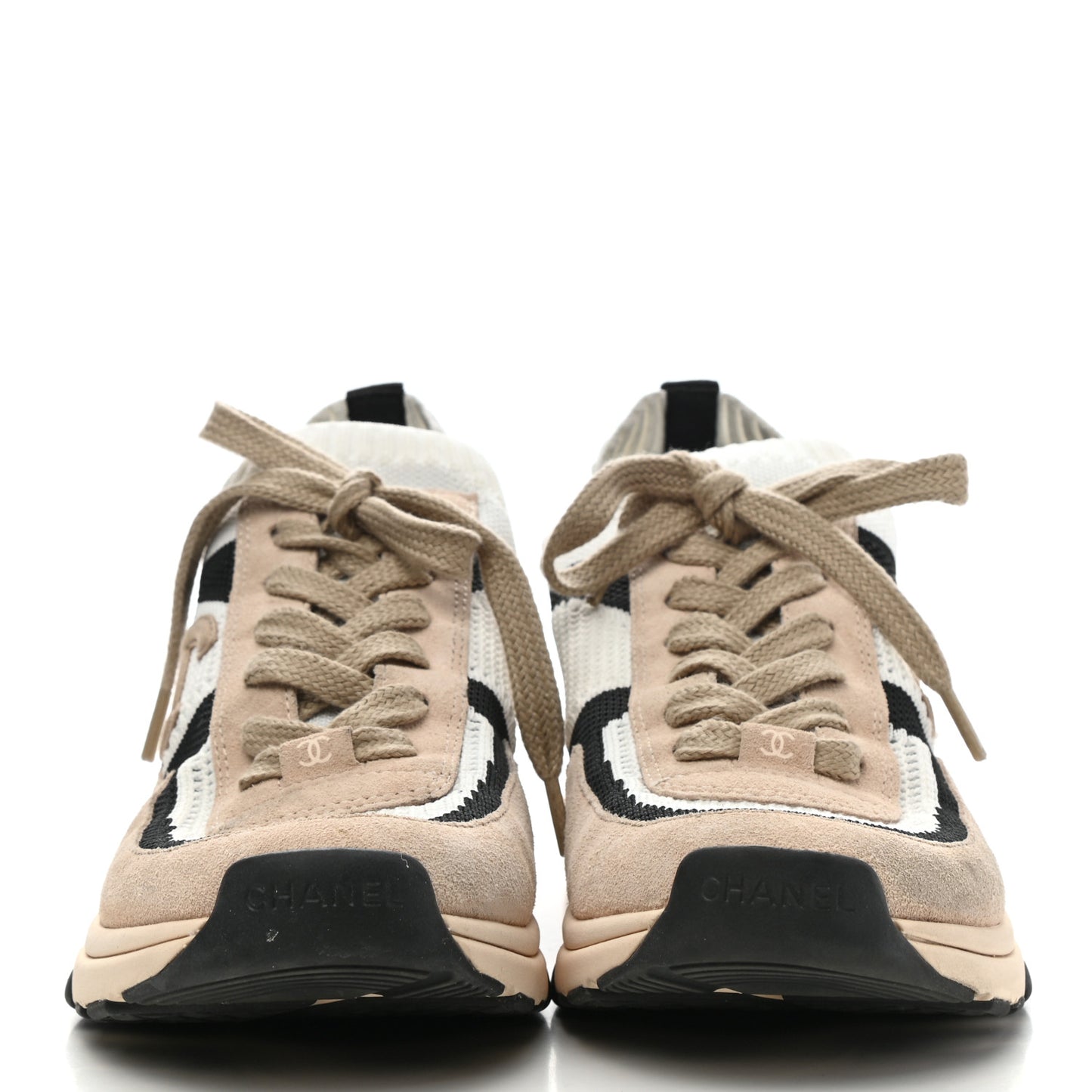 Mesh Suede Fabric Womens CC Sneakers 41 White Ivory Light Beige