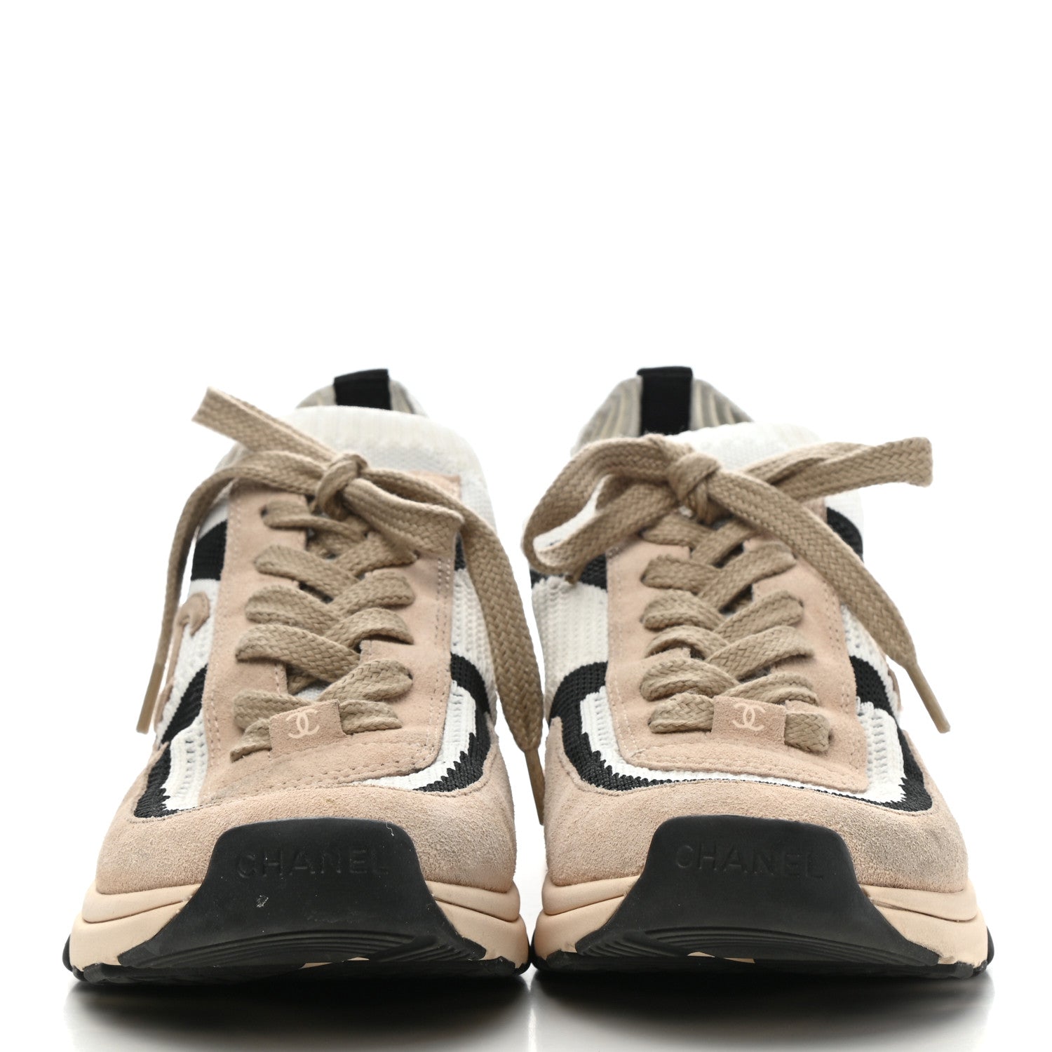 Chanel Mesh Suede Fabric Womens CC Sneakers 41 White Ivory Light Beige 2 of 9