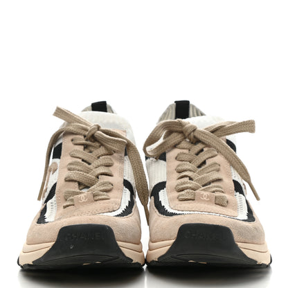 Chanel Mesh Suede Fabric Womens CC Sneakers 41 White Ivory Light Beige 2 of 9