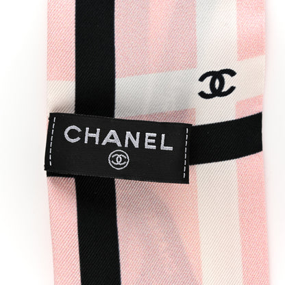 Chanel Silk Bow CC Slim Bandeau Scarf Light Pink Black 2 of 5