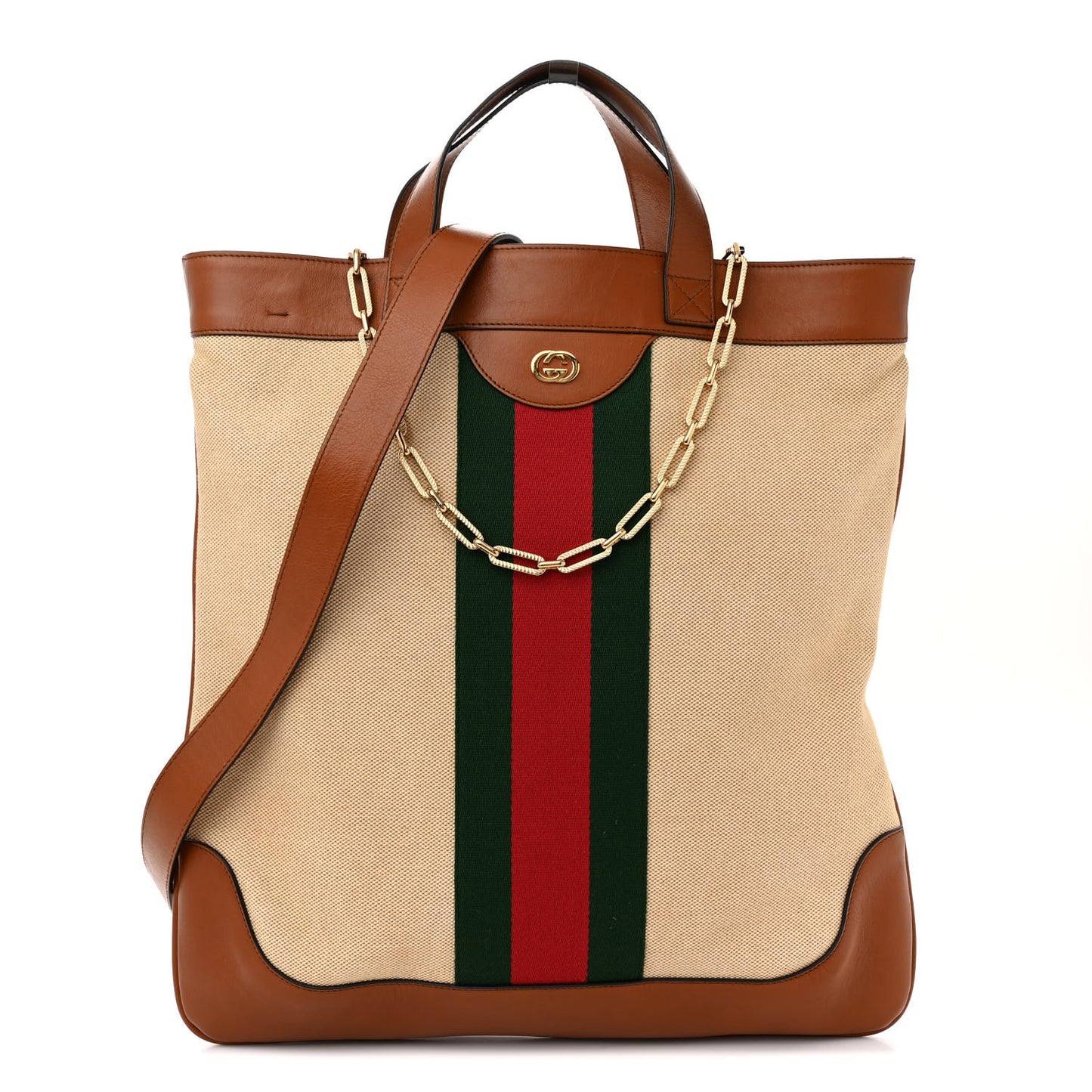 Vintage Canvas Calfskin Web Flat Tote Sand Light Cuir