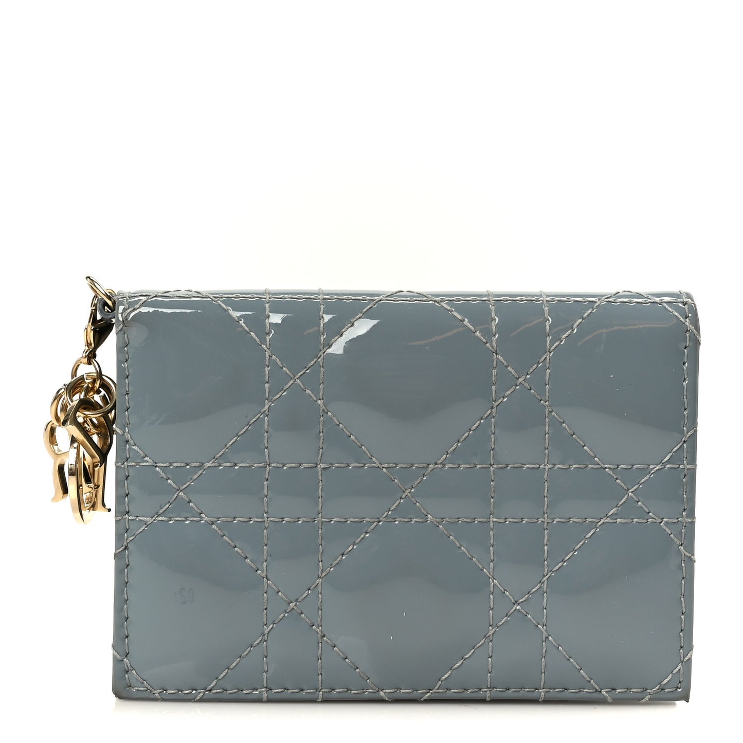Patent Cannage Mini Lady Dior Wallet Cloud Blue