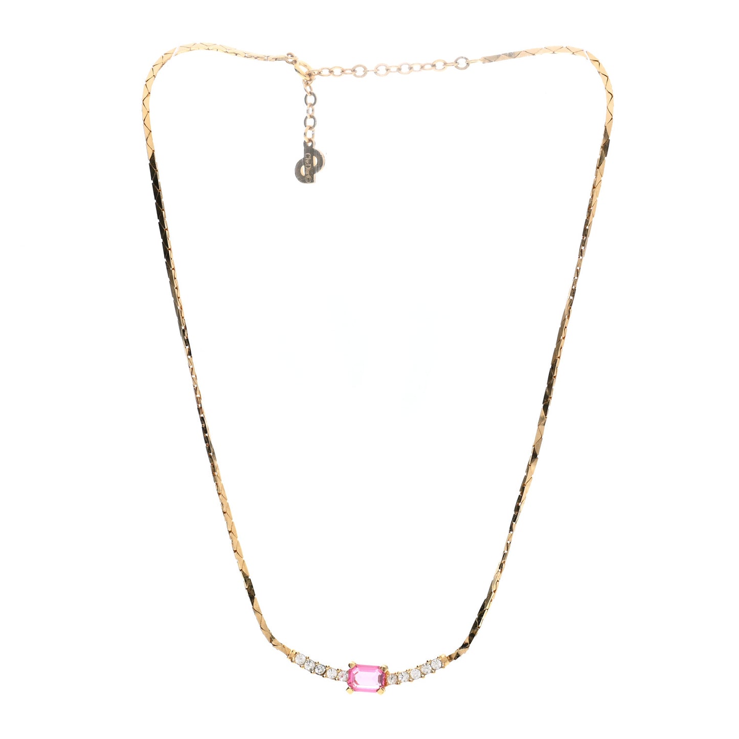 Crystal Chain Necklace Gold Pink