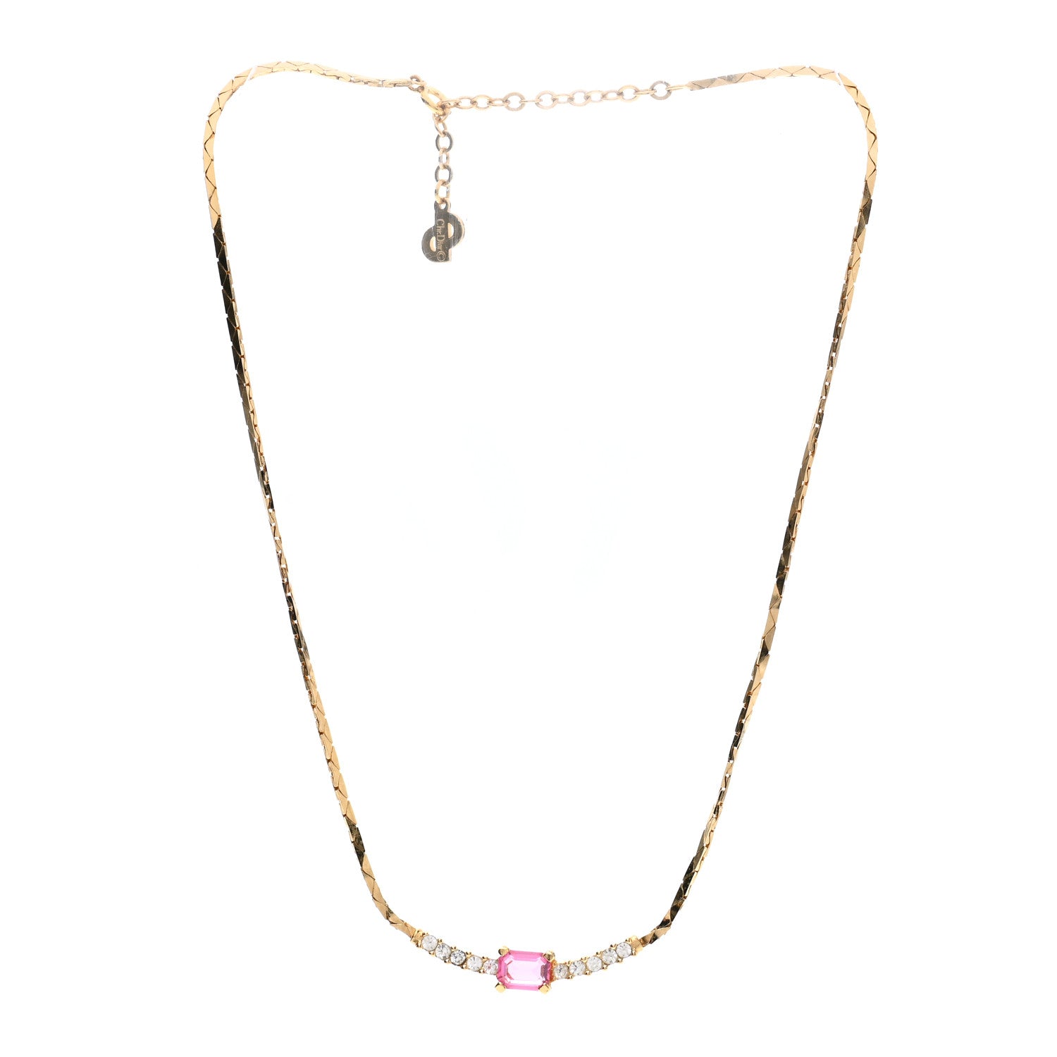 Christian Dior Crystal Chain Necklace Gold Pink 3 of 5