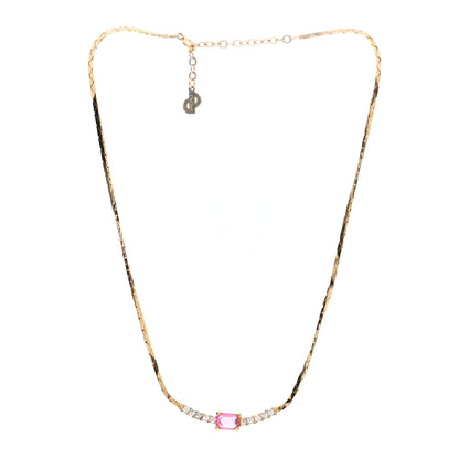 Christian Dior Crystal Chain Necklace Gold Pink 3 of 5