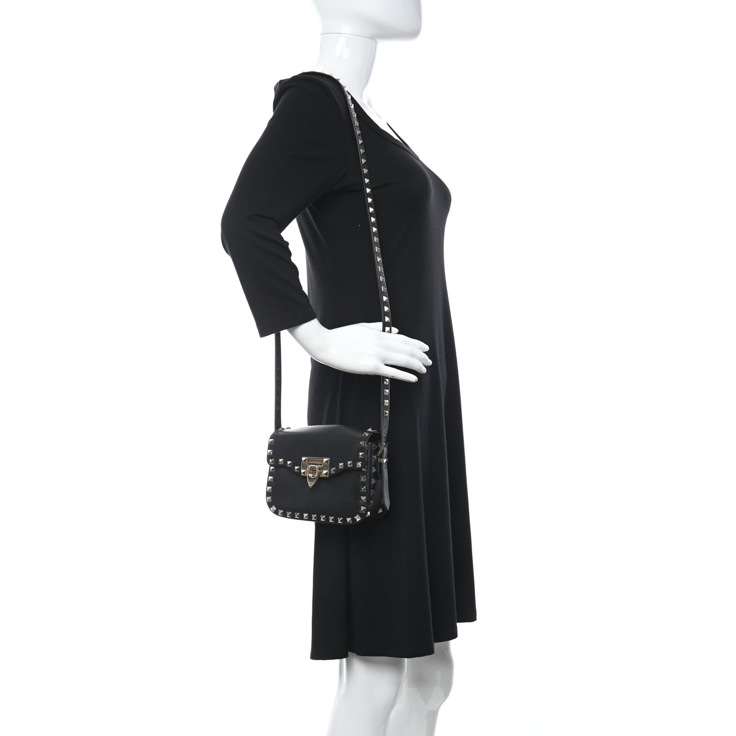Vitello Small Rockstud Flap Saddle Bag Black