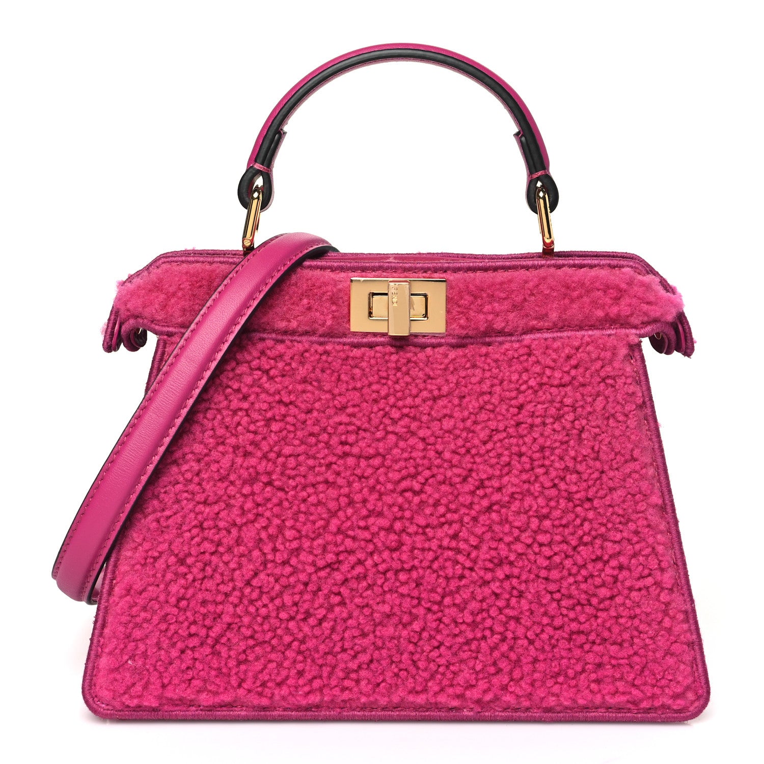 Fendi Curly Shearling Shiny Nappa Petite Peekaboo I SEE U Satchel Ciclamino Pilar 1 of 11