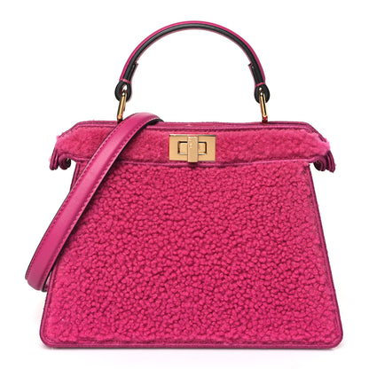 Fendi Curly Shearling Shiny Nappa Petite Peekaboo I SEE U Satchel Ciclamino Pilar 1 of 11