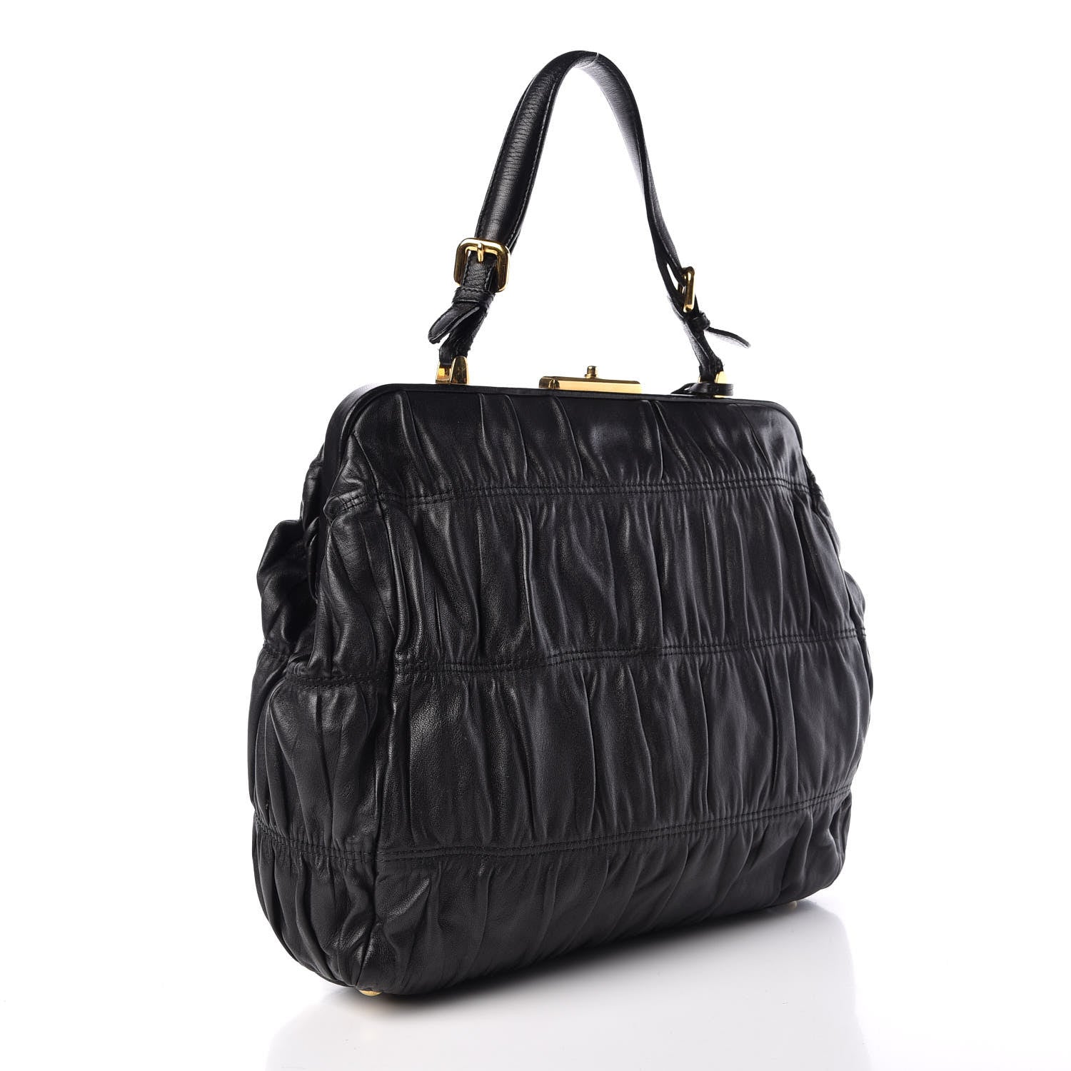 Prada Nappa Dressy Gaufre Framed Tote Black 3 of 10