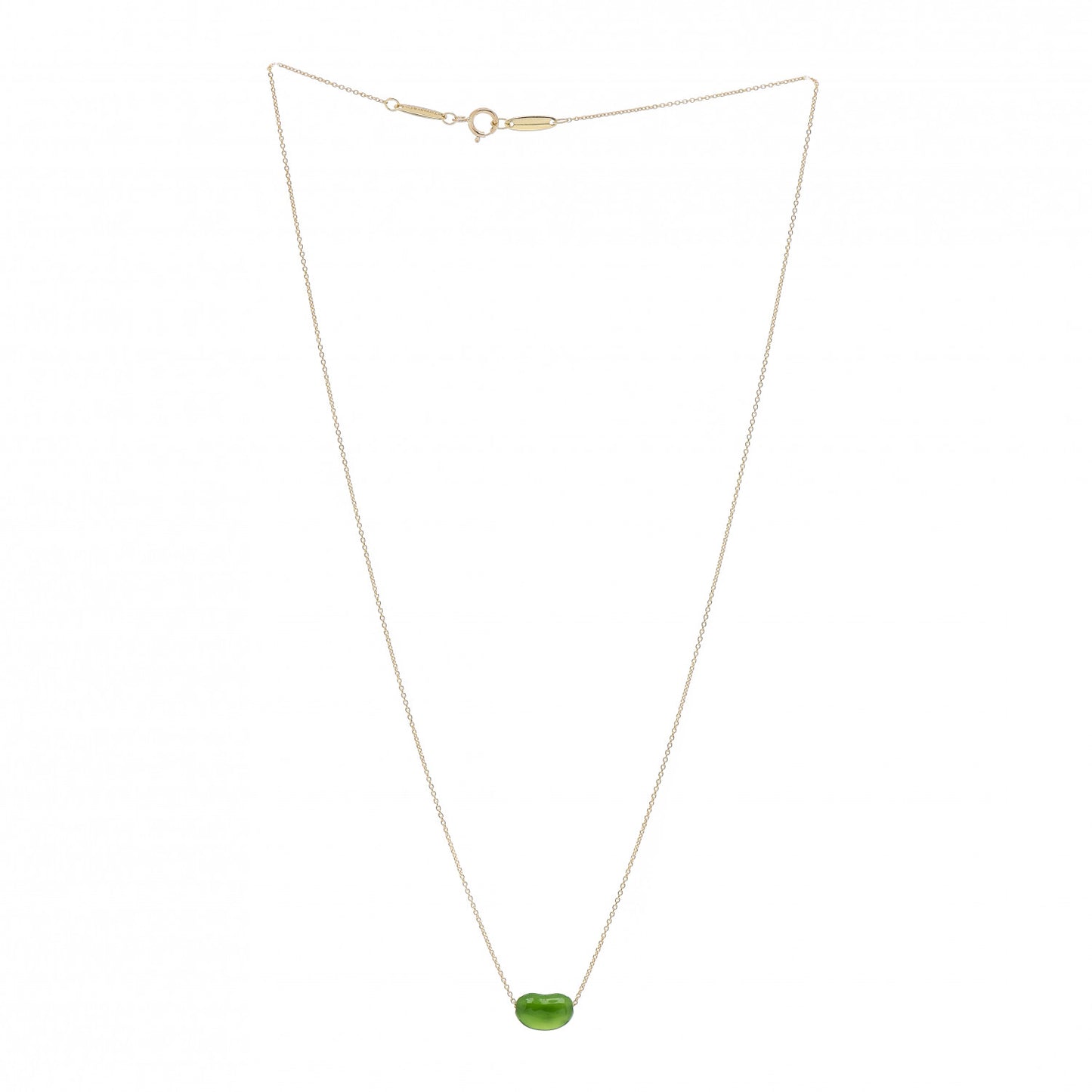 18K Yellow Gold Green Jade 9mm Elsa Peretti Bean Pendant Necklace