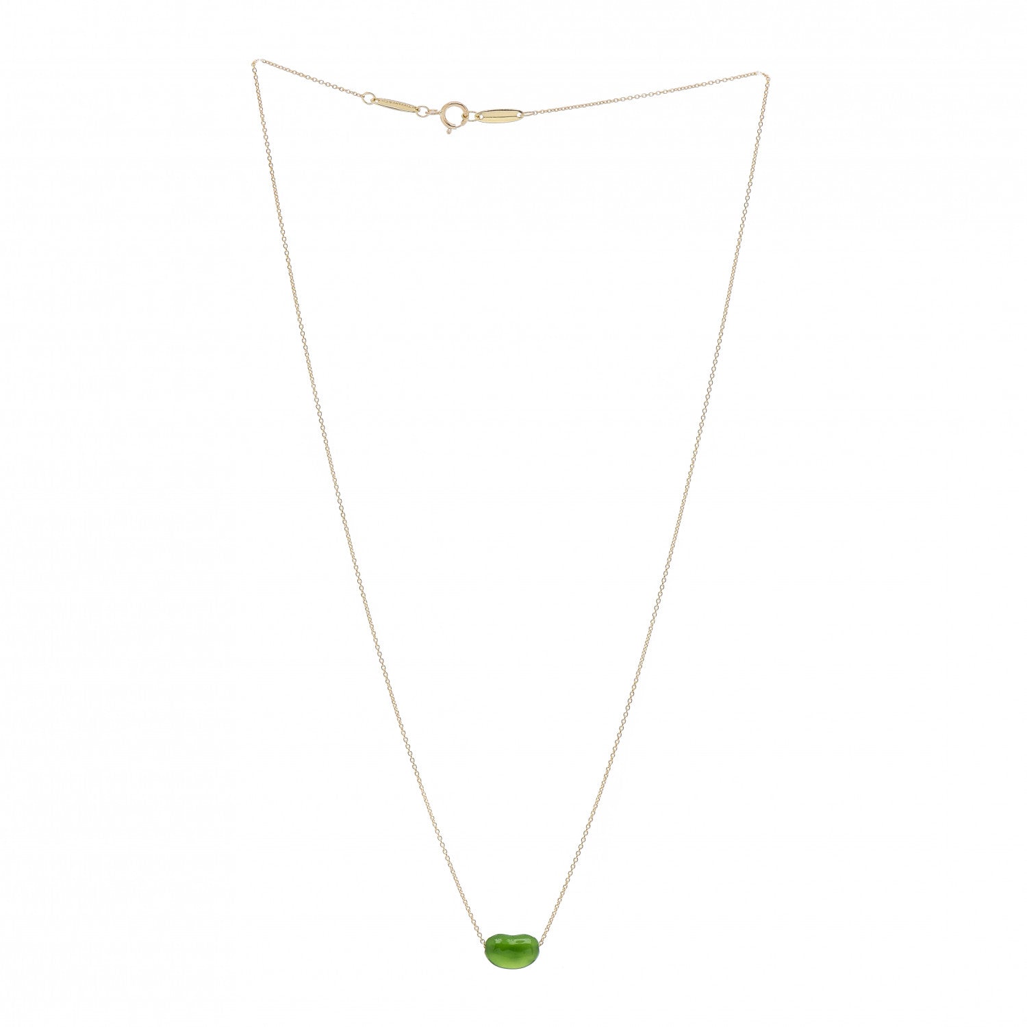 Tiffany 18K Yellow Gold Green Jade 9mm Elsa Peretti Bean Pendant Necklace 3 of 5
