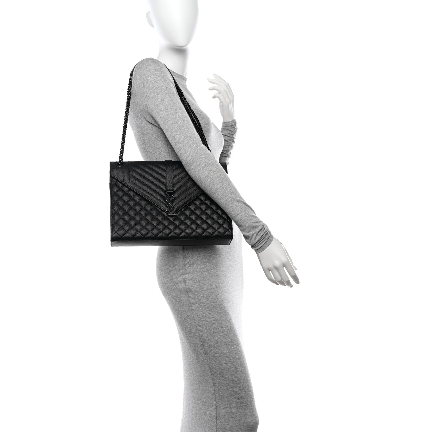 Saint Laurent Grain De Poudre Textured Mixed Matelasse Large Triquilt Monogram Monochrome Satchel Black 2 of 10