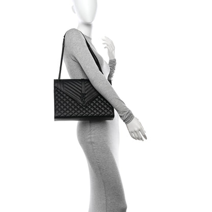 Saint Laurent Grain De Poudre Textured Mixed Matelasse Large Triquilt Monogram Monochrome Satchel Black 2 of 10