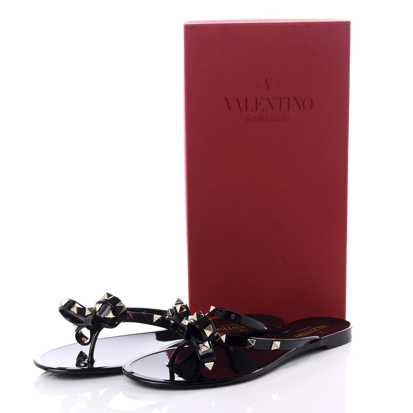 PVC Jelly Rockstud Bow Thong Sandals 39 Black