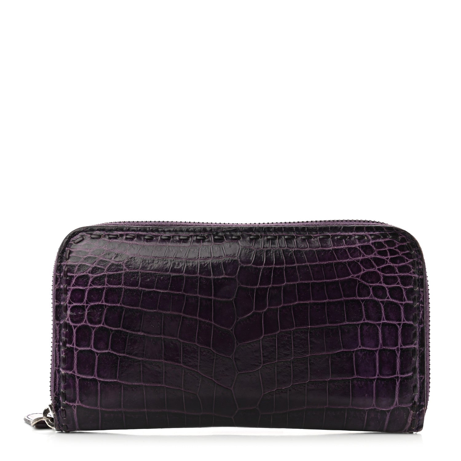 Bottega Veneta Shiny Crocodile Zip Around Wallet Purple 1 of 11