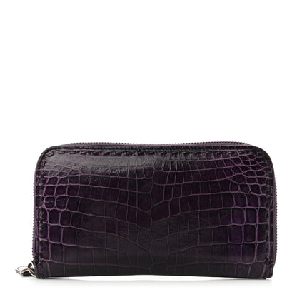 Bottega Veneta Shiny Crocodile Zip Around Wallet Purple 1 of 11