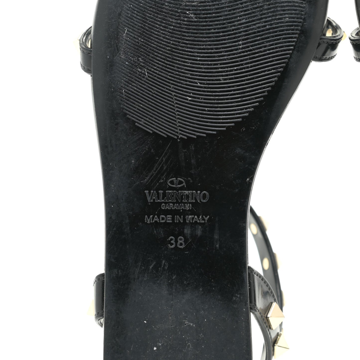 Patent Rockstud T-Strap Slingback Flat Sandals 38 Black