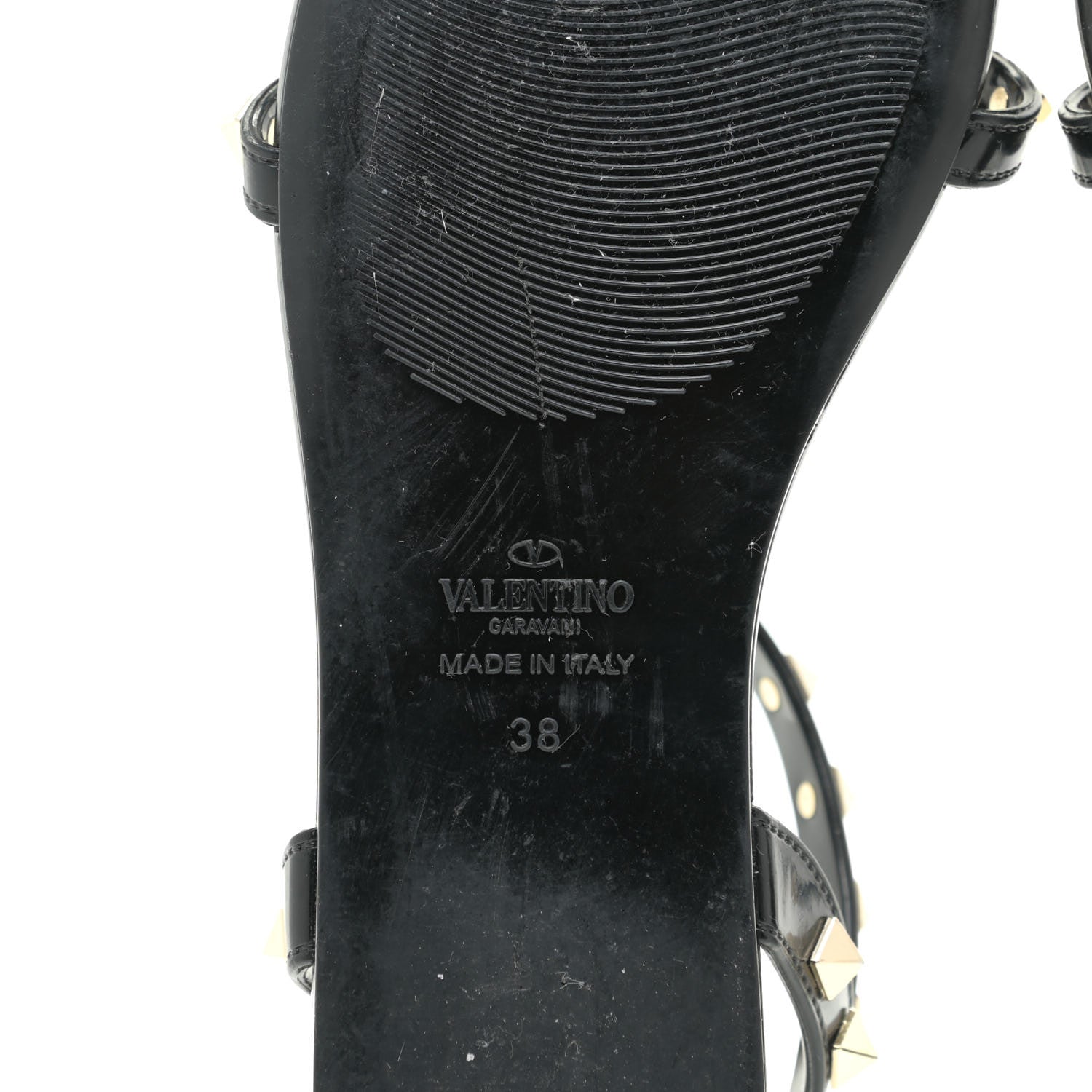 Valentino Garavani Patent Rockstud T-Strap Slingback Flat Sandals 38 Black 6 of 7