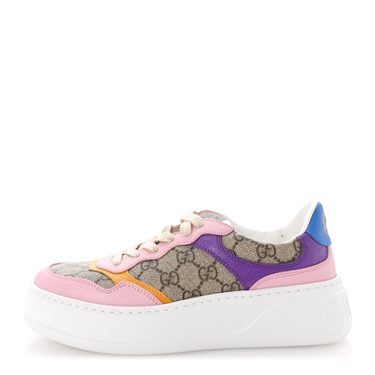 Gucci Calfskin GG Supreme Monogram Perforated Womens Platform 55mm Sneakers 38.5 Beige Ebony Sugar Pink Crop Shine Purple 1 of 9