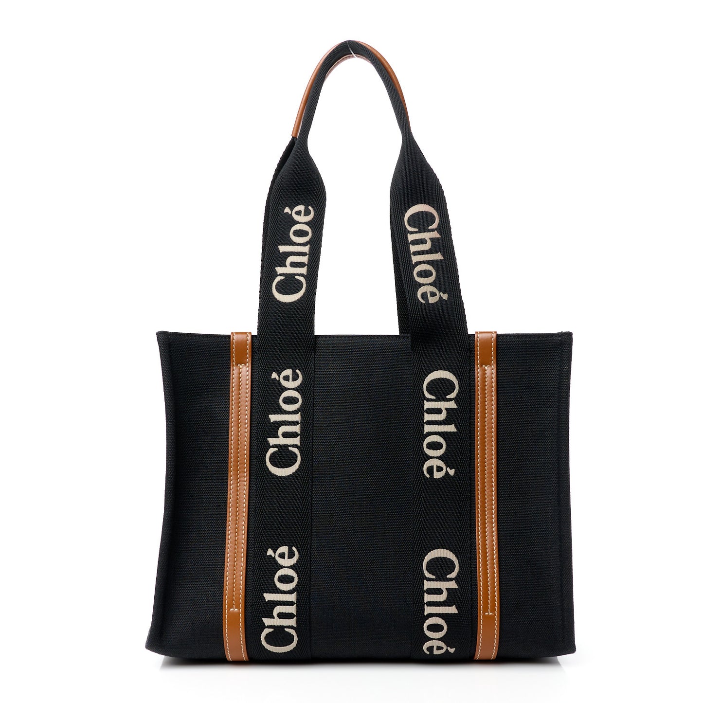 Cotton Calfskin Medium Woody Ribbon Tote Black
