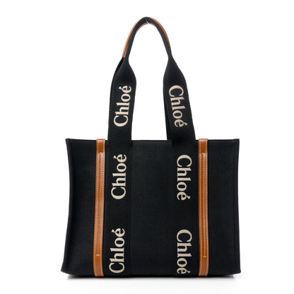 Chloe Cotton Calfskin Medium Woody Ribbon Tote Black 1 of 11