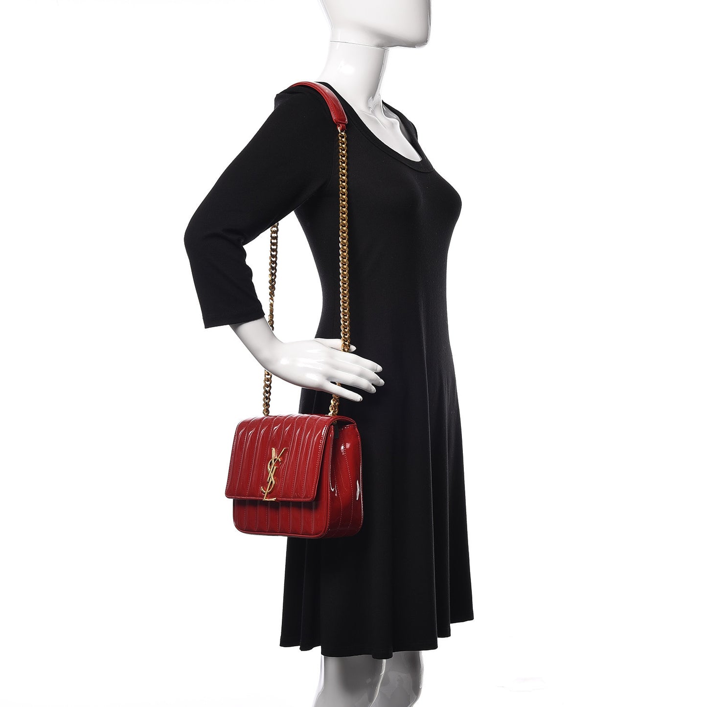Patent Calfskin Matelasse Monogram Medium Vicky Chain Bag Rouge Eros