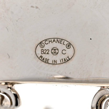 Chanel Metal Crystal Cha-Nel Logo Drop Earrings Silver 3 of 5