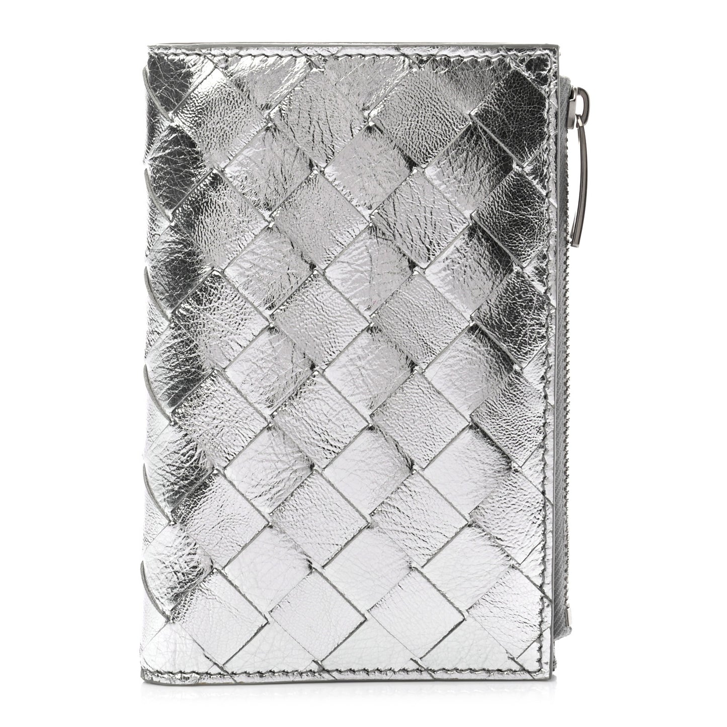 Metallic Calfskin Intrecciato Wallet Silver