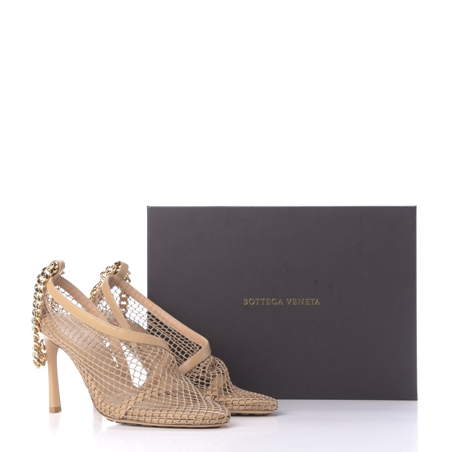 Bottega Veneta Mesh Nappa Chunky Chain Sandals 37 Beige Pony 9 of 9
