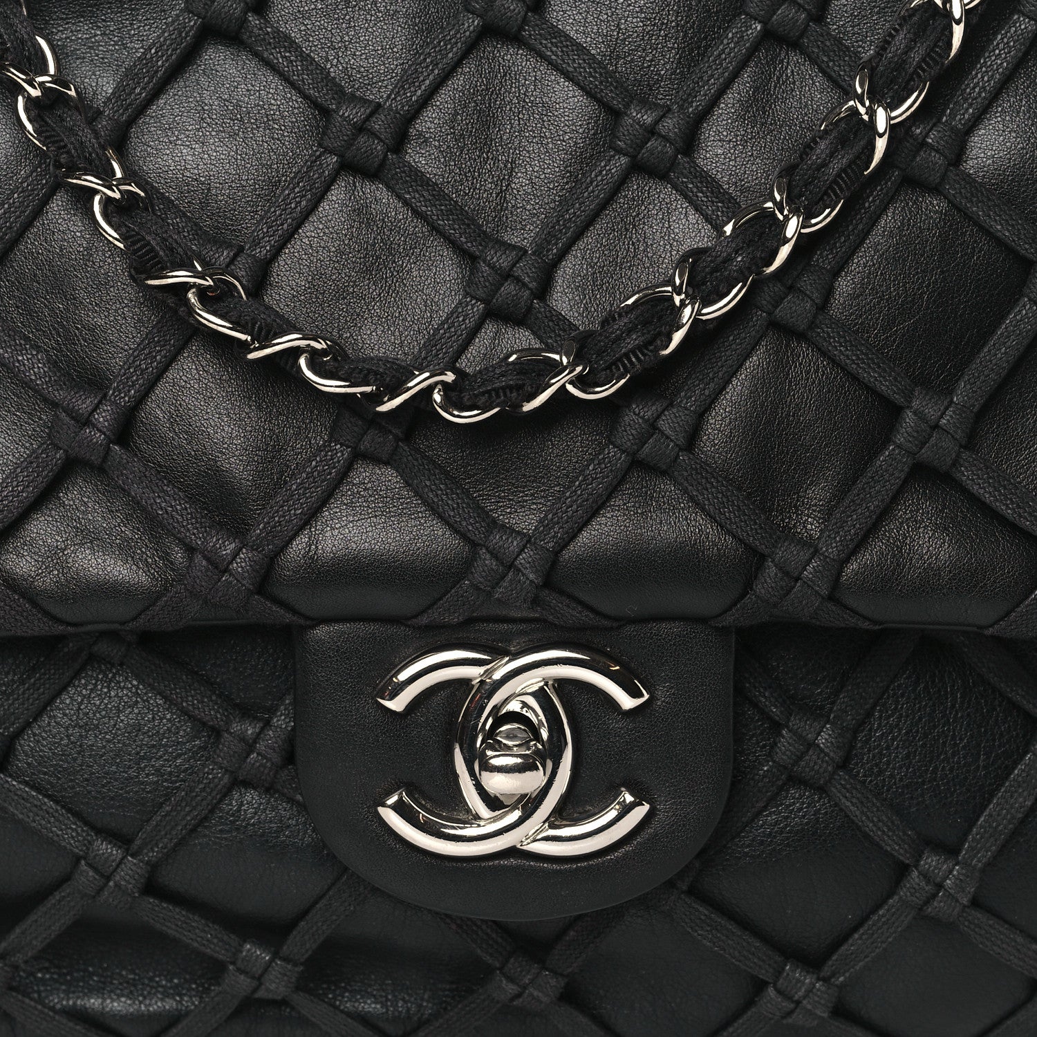 Chanel Lambskin Jumbo Canebiers Net Flap Black 8 of 11