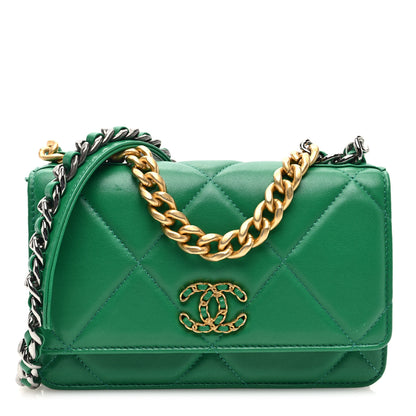 Chanel Lambskin Quilted Chanel 19 Wallet On Chain WOC Green 1 of 10
