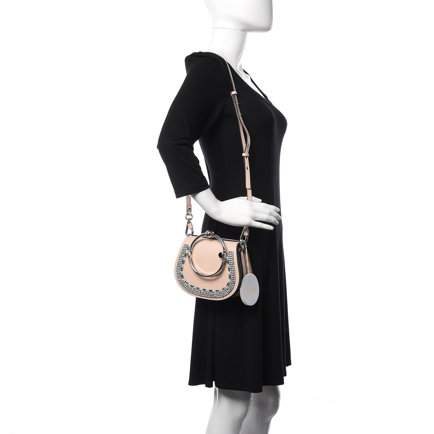 Calfskin Crystal Embellished Small Nile Bracelet Bag Cement Pink
