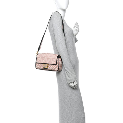 Fendi Canvas Vitello King FF Embroidered Baguette Rosa Quarzo Black 2 of 10