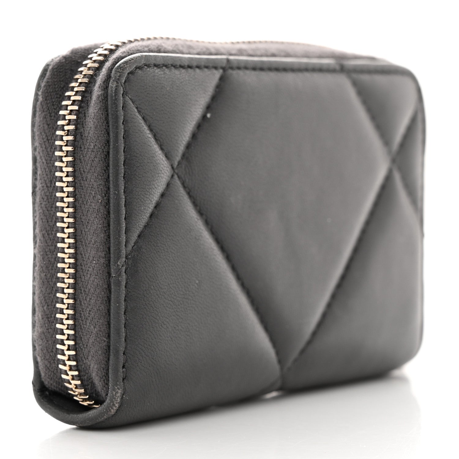 Chanel Lambskin Quilted Chanel 19 Zip Around Coin Purse Wallet Dark Grey 3 of 7