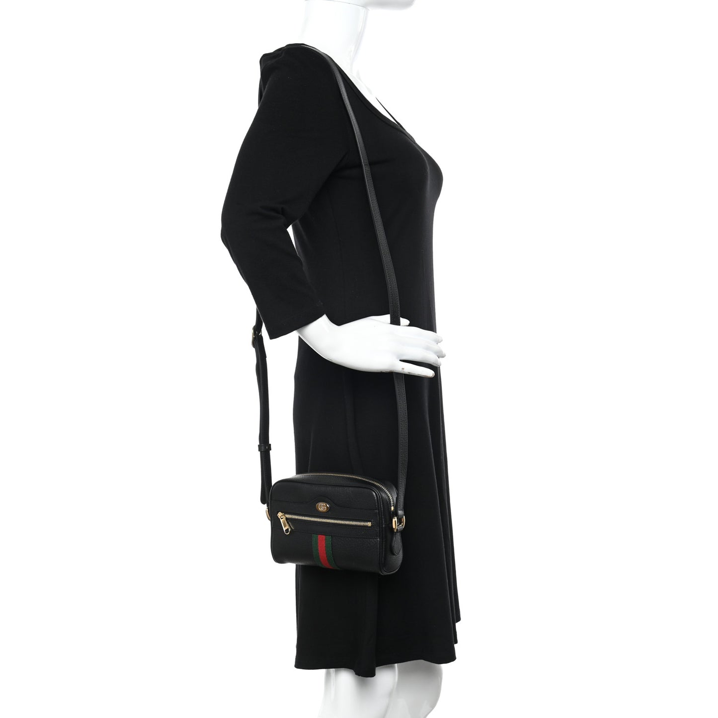 Calfskin Web Mini Ophidia Shoulder Bag Black