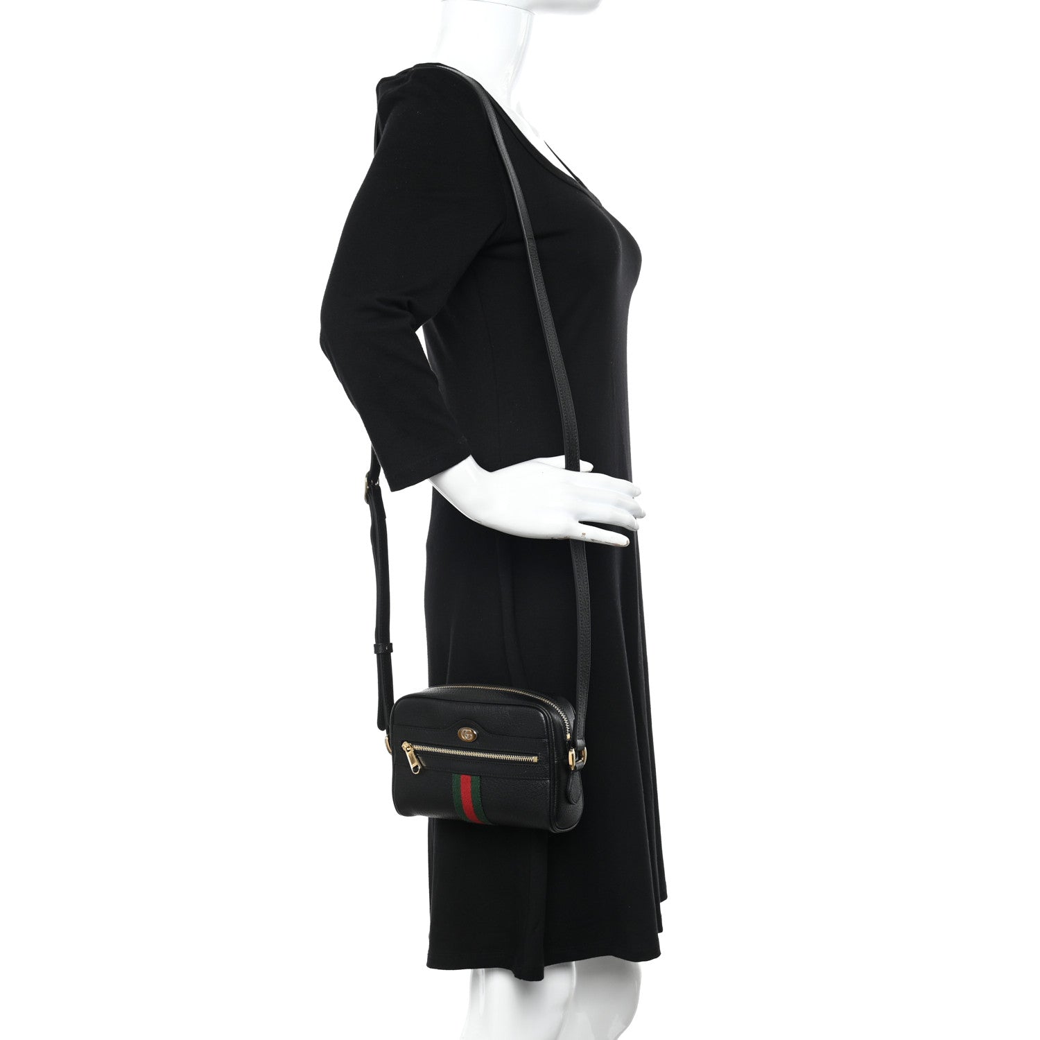 Gucci Calfskin Web Mini Ophidia Shoulder Bag Black 2 of 10