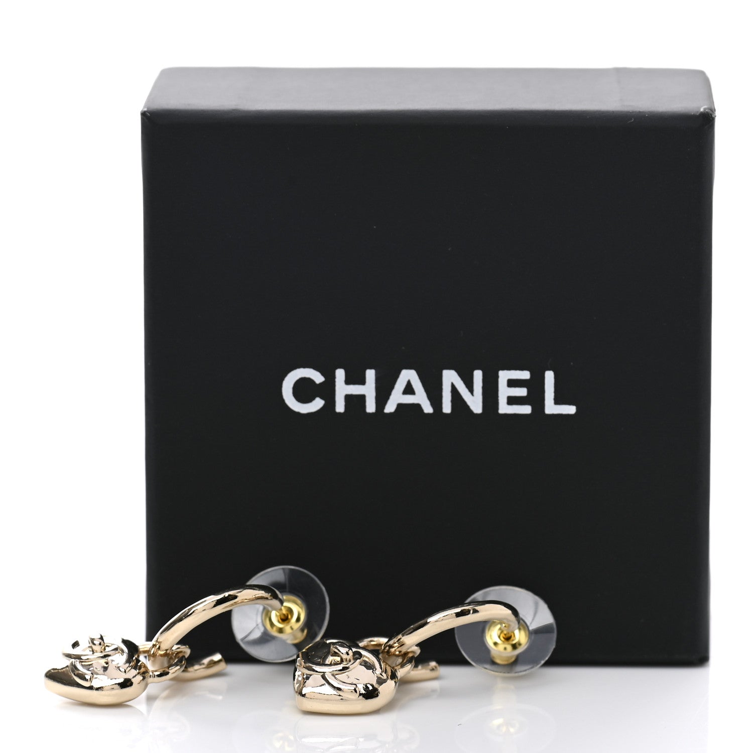 Chanel Metal CC Heart Drop Earrings Gold 5 of 5