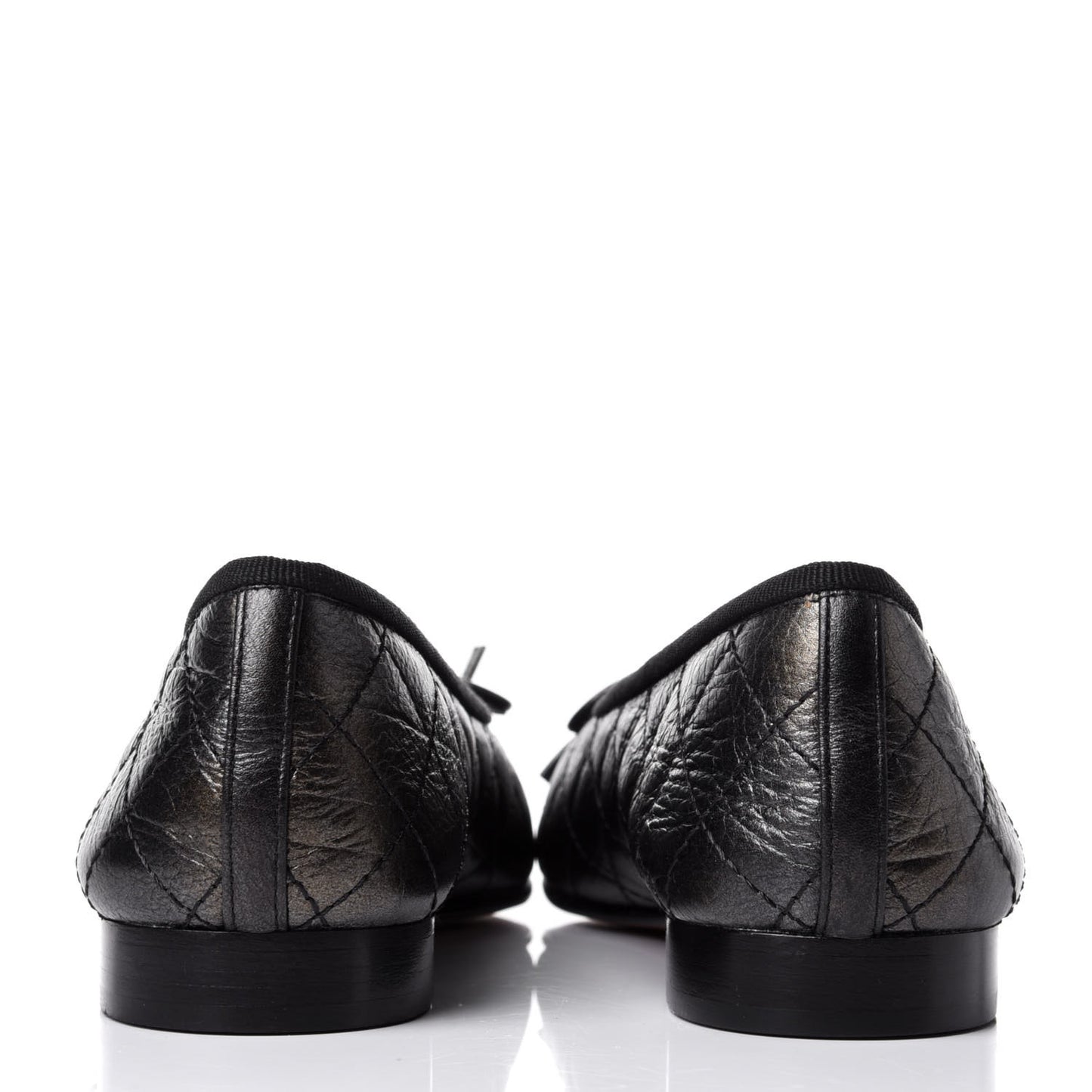 Metallic Aged Calfskin Quilted CC Cap Toe Ballerina Flats 36.5 Dark Silver